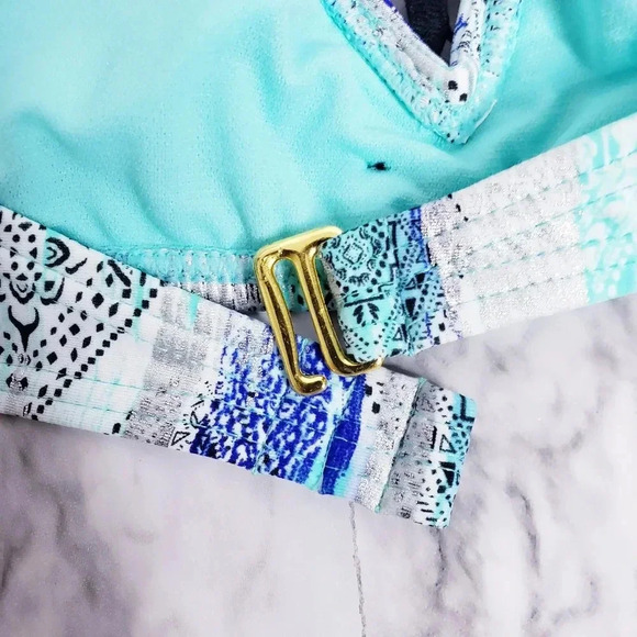 Ambrielle Bra Swimwear Sz Large High Neck Lace Pattern Halter Strap Geometric - Picture 11 of 16